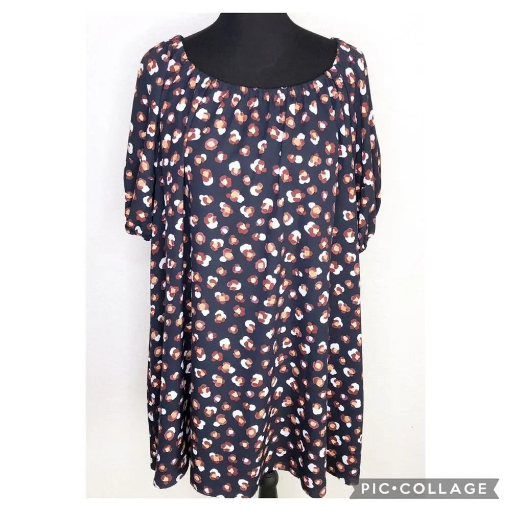 Ann Taylor navy blue red gold white shift dress size Medium
